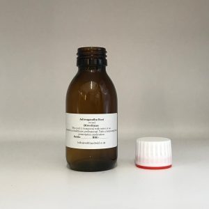 100ml Amber glass bottle containing Ashwagandha herbal tincture