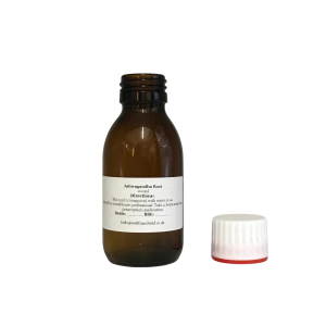 100ml Amber glass bottle containing Ashwagandha herbal tincture with T/E cap