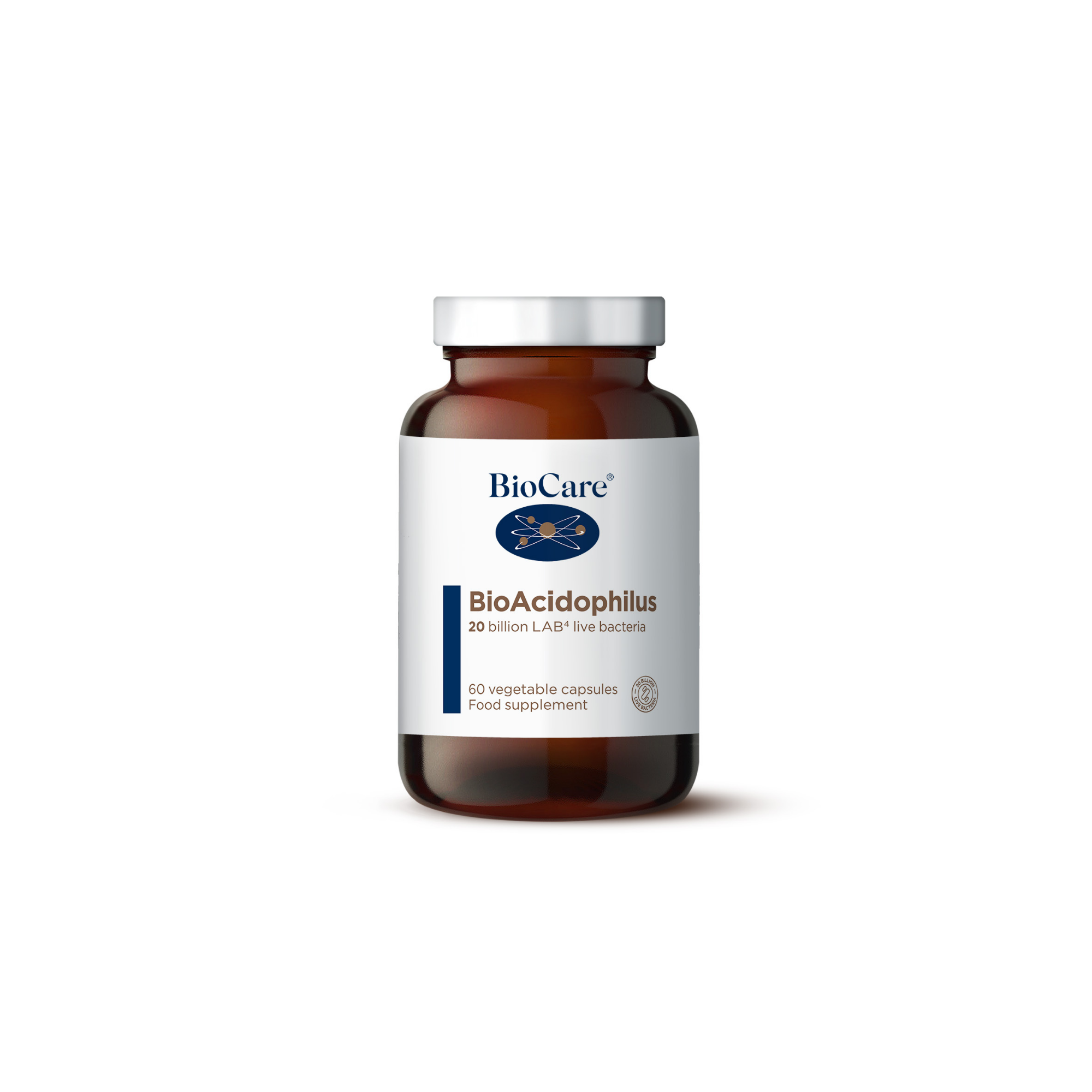 Amber glass bottle of BioCare digestive enzymes