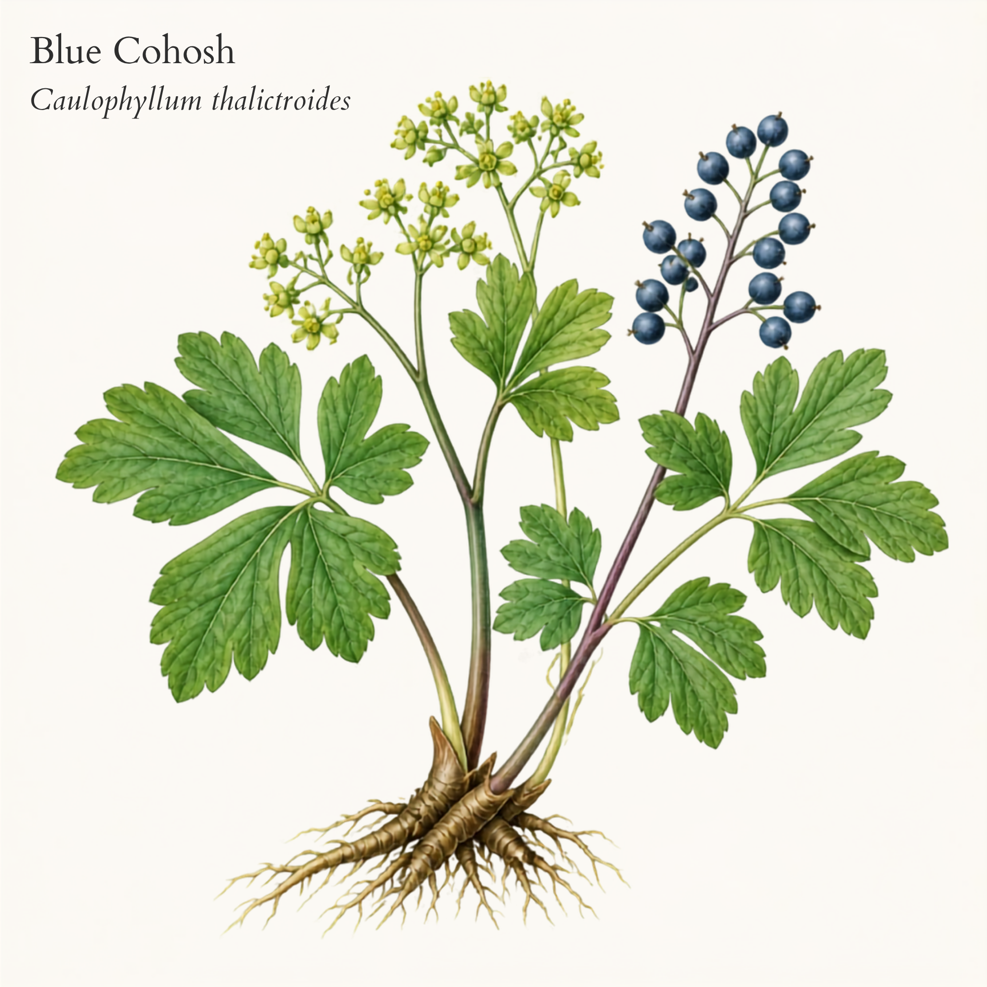 Image of a Blue Cohosh Plant including the roots