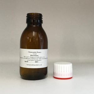 100ml Amber glass bottle containing Chamomile Flower herbal tincture