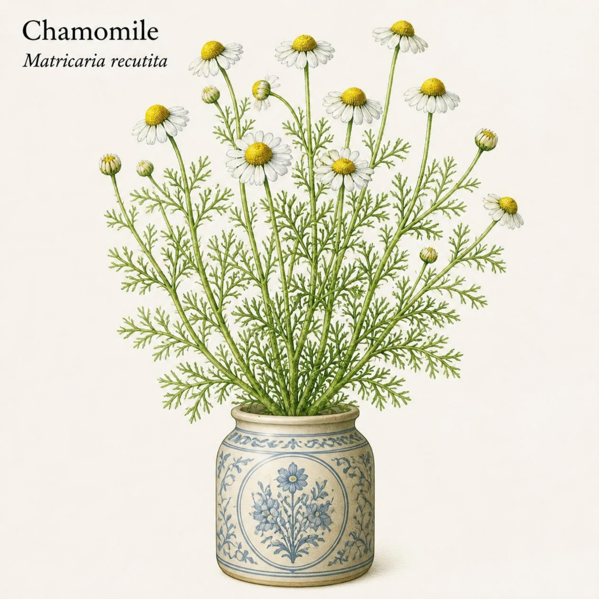 Image showing Chamomile flower (Matricaria recutita ) in a container