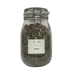 Storage jar containing Comfrey Root (Symphytum officinale)