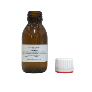 100ml Amber glass bottle containing Hawthorn Berry herbal tincture with T/E cap