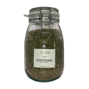 Storage jar containing Hawthorn Flower (Crataegus monogyna)
