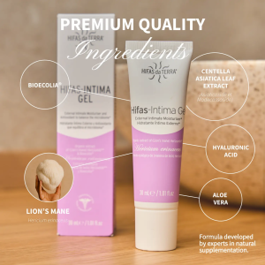 30ml Intima Gel and packaging showing benefits and ingredients