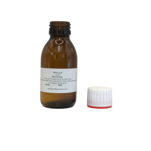 100ml Amber glass bottle containing Mint Leaf herbal tincture with T/E cap