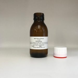 100ml Amber glass bottle containing Red Clover Flower herbal tincture