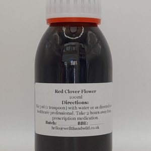 Amber glass bottle of red clover tincture