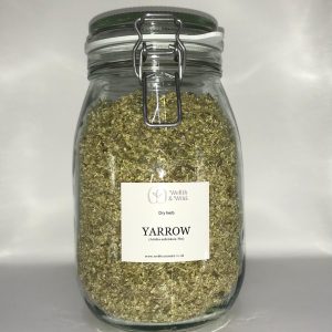 Glass storage jar containing Yarrow Herb