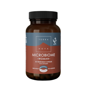 Glass bottle of MICROBIOME WOMAN