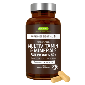 Bottle containing 60 tablets of Women's methylated multivitamins & minerals 50+