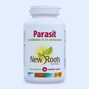 Plastic bottle containing New Roots Herbal Parasit 90s