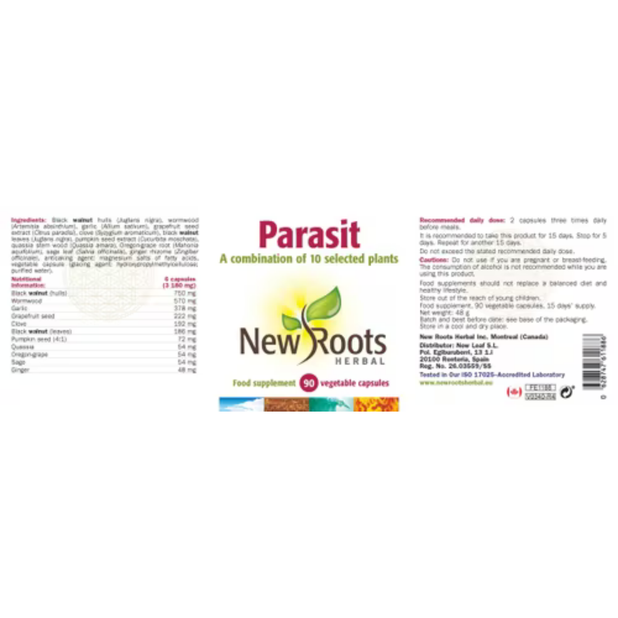 New Roots Herbal Parasit 90s bottle label