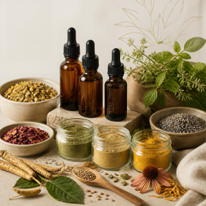 Image showing powder, tincture and dried herbs for blending